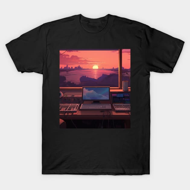 DJ Console DJ Set Computer Sunrise T-Shirt by Nightarcade